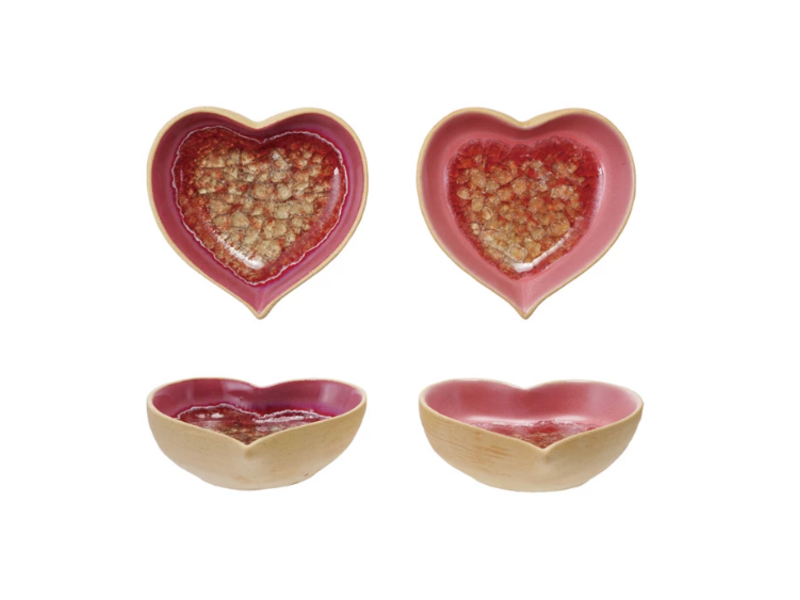 Creative Co-OP Stoneware Heart Shaped Dish, 2 Colors