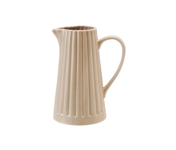 Stoneware Ribbed Pitcher, Reactive Glaze, Cream Color 40 oz.