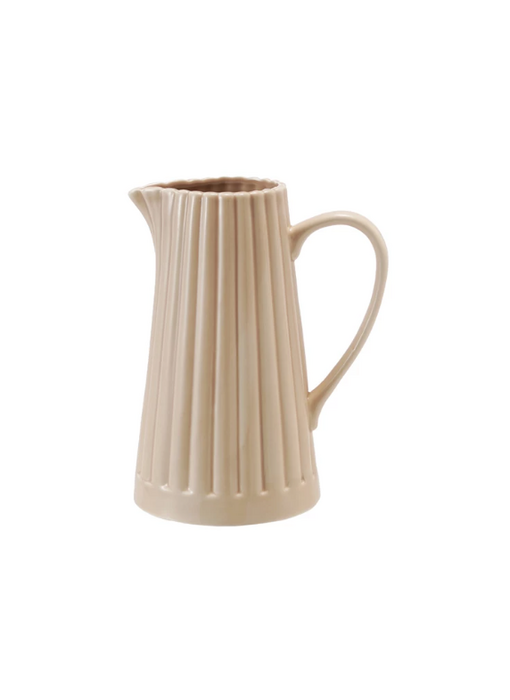 Stoneware Ribbed Pitcher, Reactive Glaze, Cream Color 40 oz.