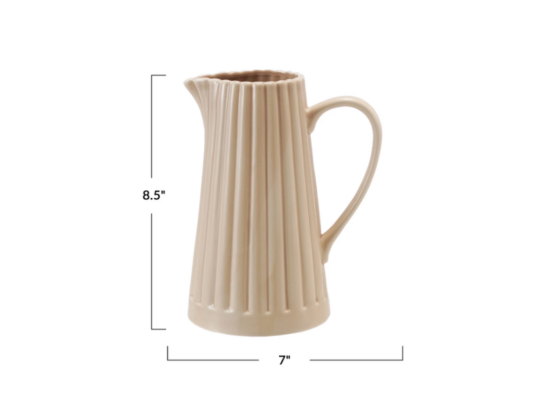Creative Co-OP Stoneware Ribbed Pitcher, Reactive Glaze, Cream Color 40 oz.