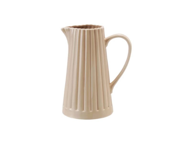 Creative Co-OP Stoneware Ribbed Pitcher, Reactive Glaze, Cream Color 40 oz.