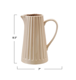 Creative Co-OP Stoneware Ribbed Pitcher, Reactive Glaze, Cream Color 40 oz.