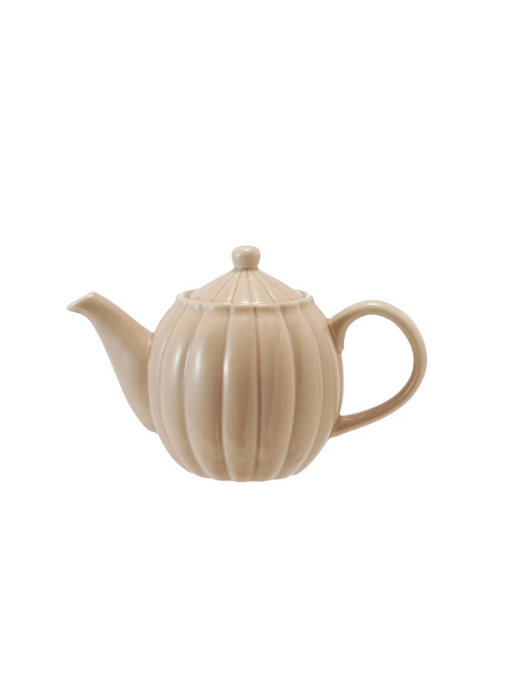Stoneware Ribbed Teapot, Reactive Glaze, Cream Color  34 ozl