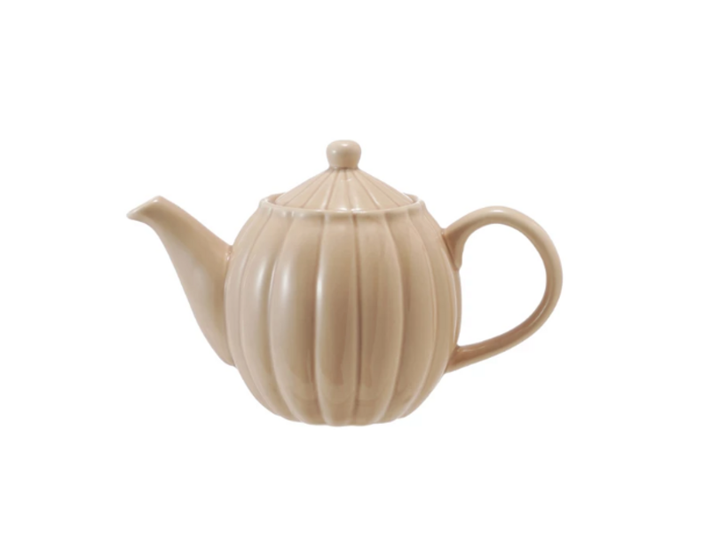 Creative Co-OP Stoneware Ribbed Teapot, Reactive Glaze, Cream Color  34 ozl