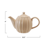 Creative Co-OP Stoneware Ribbed Teapot, Reactive Glaze, Cream Color  34 ozl