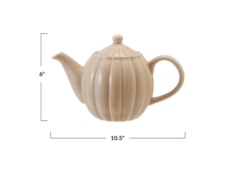 Creative Co-OP Stoneware Ribbed Teapot, Reactive Glaze, Cream Color  34 ozl