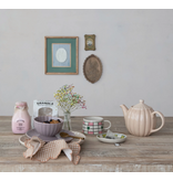 Creative Co-OP Stoneware Ribbed Teapot, Reactive Glaze, Cream Color  34 ozl