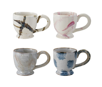 Stoneware Footed Mug w/ Splatter, Reactive Glaze, 4 Assorted Styles, 14 oz.