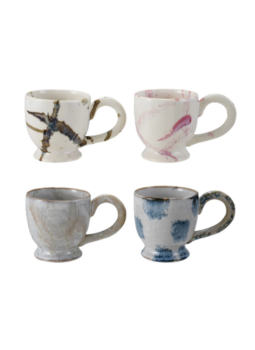 Stoneware Footed Mug w/ Splatter, Reactive Glaze, 4 Assorted Styles, 14 oz.