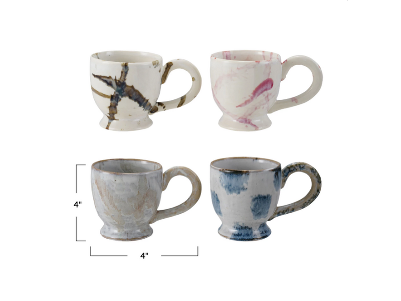 Creative Co-OP Stoneware Footed Mug w/ Splatter, Reactive Glaze, 4 Assorted Styles, 14 oz.