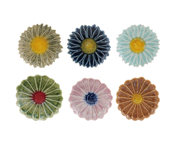 Stoneware Flower Shaped Plate, Reactive Glaze, 6 Assorted Colors