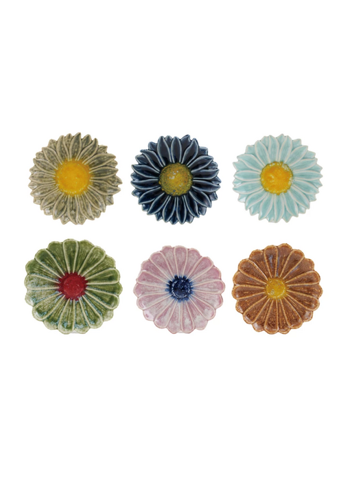 Stoneware Flower Shaped Plate, Reactive Glaze, 6 Assorted Colors