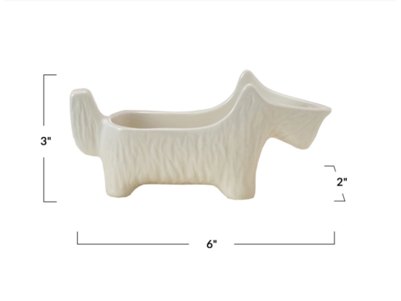 Creative Co-OP Stoneware Scottie Dog Shaped Dish/Spoon Holder, White