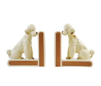 Hand-Painted Stoneware Vintage Reproduction Poodle Shaped Bookends, Set of 2