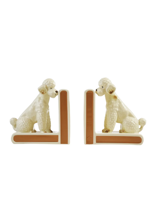 Hand-Painted Stoneware Vintage Reproduction Poodle Shaped Bookends, Set of 2