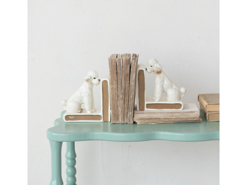 Creative Co-OP Hand-Painted Stoneware Vintage Reproduction Poodle Shaped Bookends, Set of 2