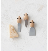 Creative Co-OP Stainless Steel Cheese Knives w/ Mouse Shaped Handles & Faux Leather Ears, Boxed Set of 3
