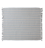 Creative Co-OP Woven Recycled Cotton Blend Striped Throw w/ Fringe, 60"x50"