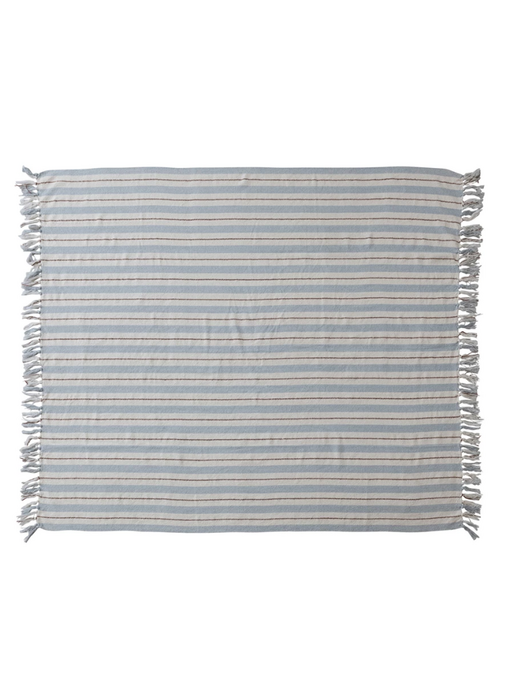 Woven Recycled Cotton Blend Striped Throw w/ Fringe, 60"x50"
