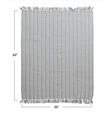 Creative Co-OP Woven Recycled Cotton Blend Striped Throw w/ Fringe, 60"x50"
