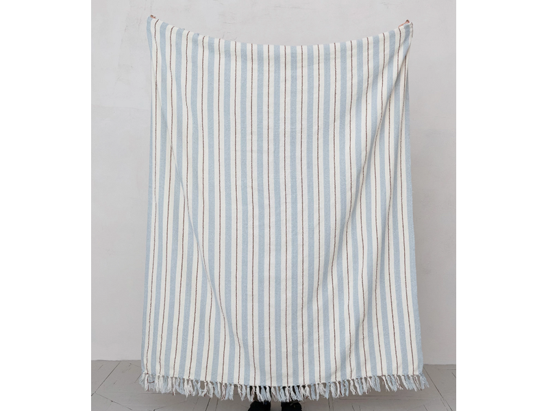 Creative Co-OP Woven Recycled Cotton Blend Striped Throw w/ Fringe, 60"x50"