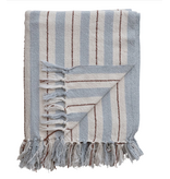 Creative Co-OP Woven Recycled Cotton Blend Striped Throw w/ Fringe, 60"x50"