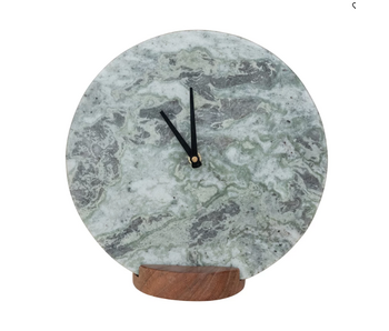 Marble Clock w/ Acacia Wood Base