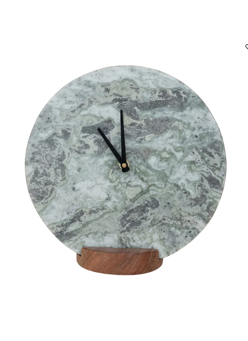 Marble Clock w/ Acacia Wood Base