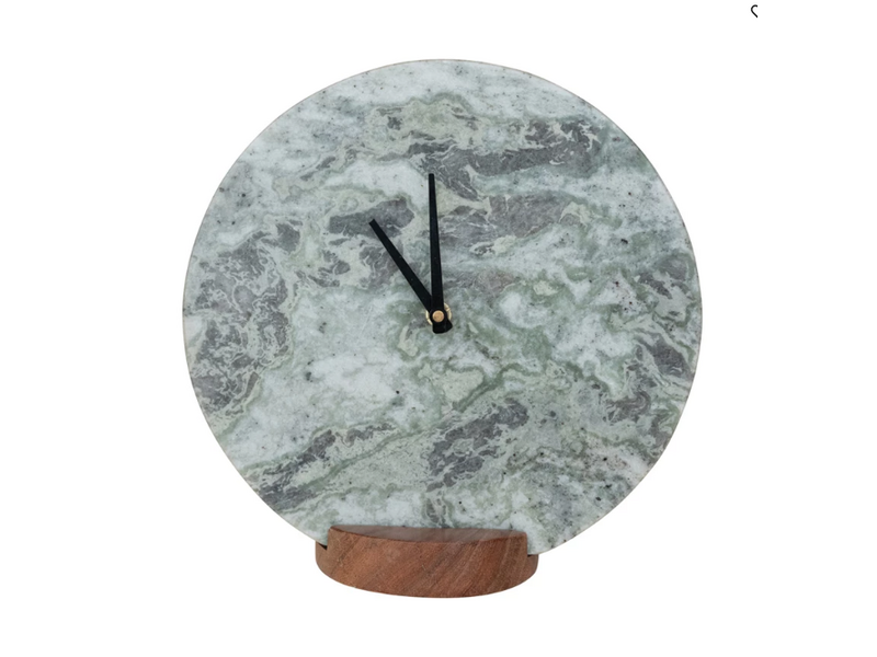 Creative Co-OP Marble Clock w/ Acacia Wood Base