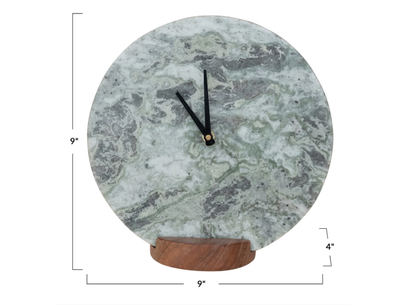 Creative Co-OP Marble Clock w/ Acacia Wood Base