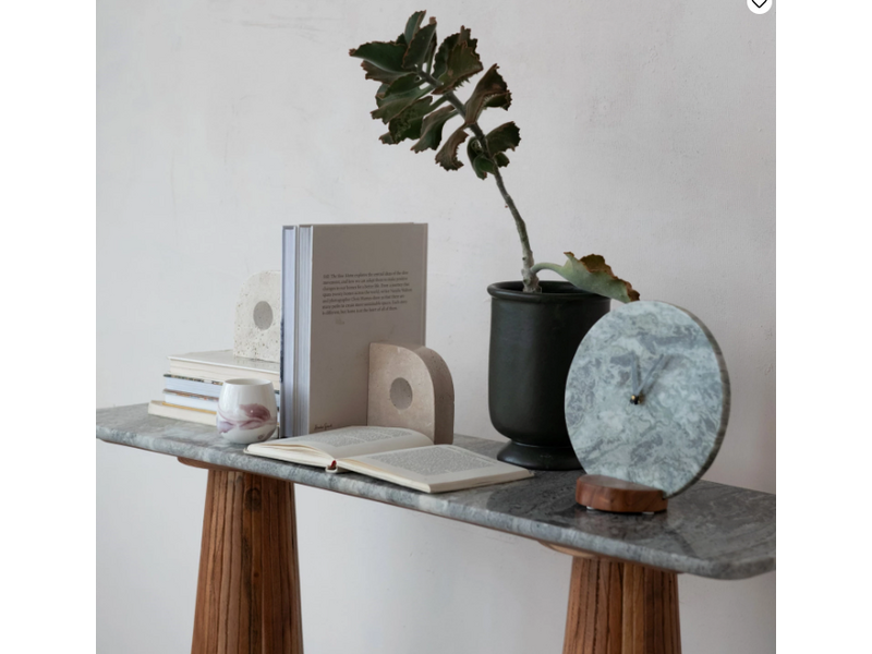 Creative Co-OP Marble Clock w/ Acacia Wood Base