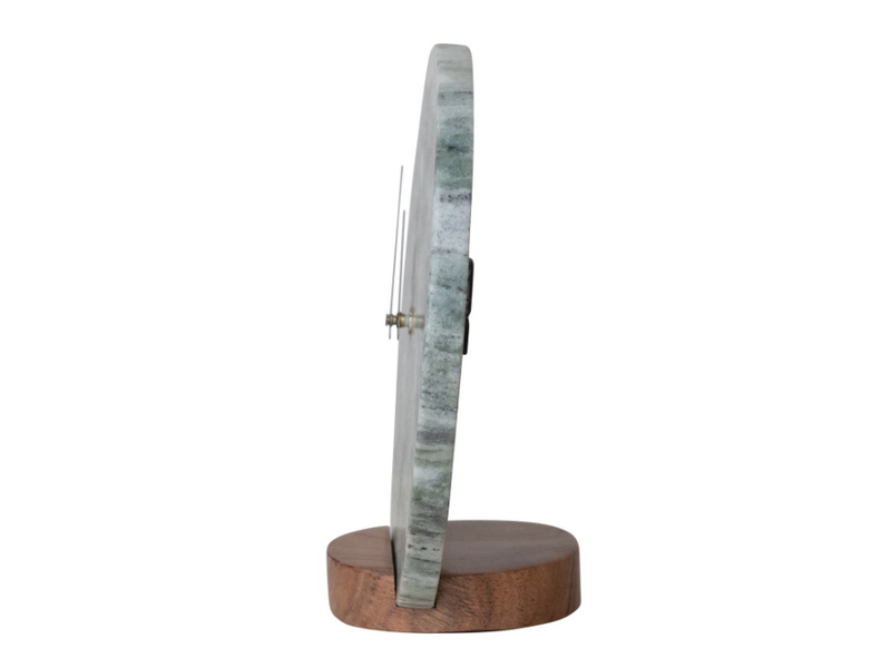 Creative Co-OP Marble Clock w/ Acacia Wood Base