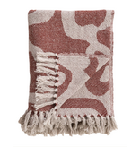 Creative Co-OP Woven Recycled Cotton Blend Jacquard Throw w/ Abstract Pattern & Fringe, Natural & Brown