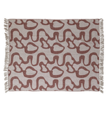 Creative Co-OP Woven Recycled Cotton Blend Jacquard Throw w/ Abstract Pattern & Fringe, Natural & Brown
