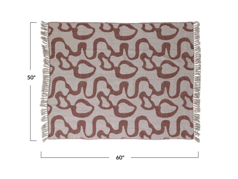 Creative Co-OP Woven Recycled Cotton Blend Jacquard Throw w/ Abstract Pattern & Fringe, Natural & Brown