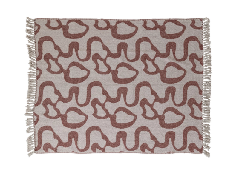 Creative Co-OP Woven Recycled Cotton Blend Jacquard Throw w/ Abstract Pattern & Fringe, Natural & Brown