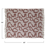 Creative Co-OP Woven Recycled Cotton Blend Jacquard Throw w/ Abstract Pattern & Fringe, Natural & Brown