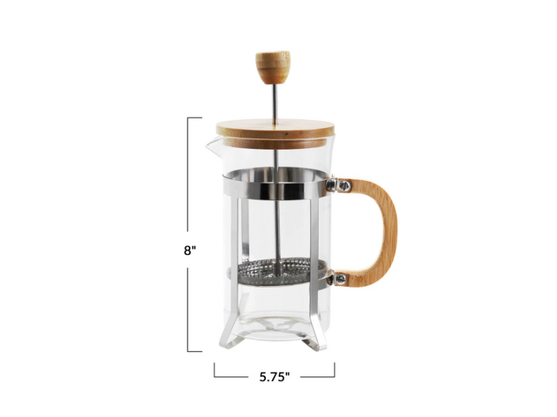 Creative Co-OP Glass & Stainless Steel French Press w/ Bamboo Lid & Handle, 20 oz.