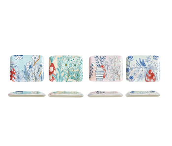 Stoneware Plate w/ Flowers, 4 Assorted Styles