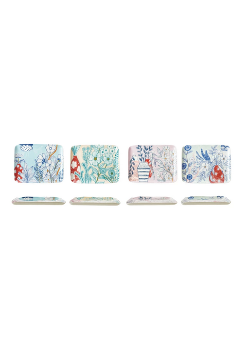 Stoneware Plate w/ Flowers, 4 Assorted Styles