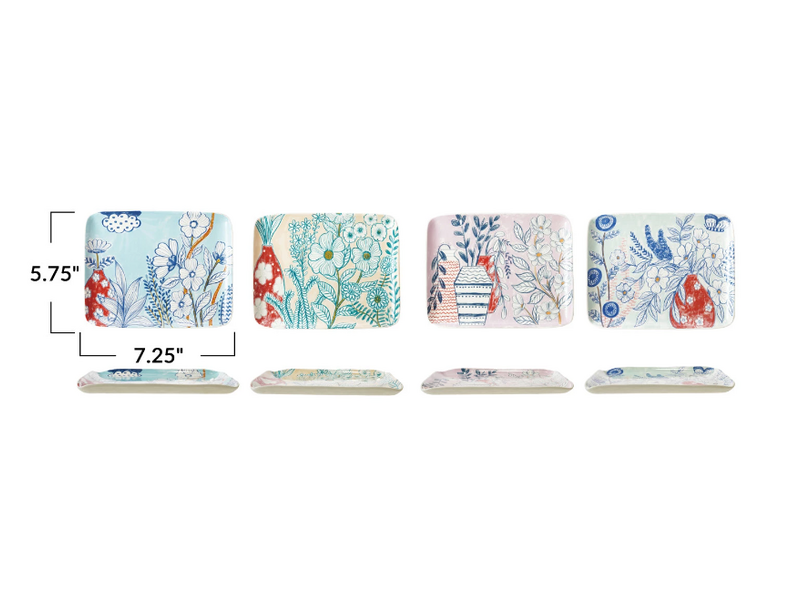 Creative Co-OP Stoneware Plate w/ Flowers, 4 Assorted Styles