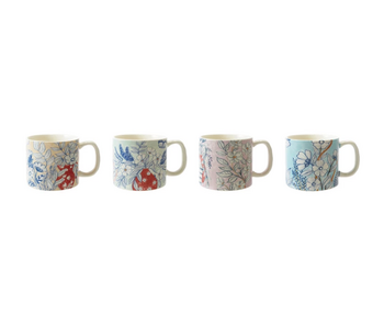 Stoneware Mug w/ Flowers, 4 Assorted Styles, 14 oz.