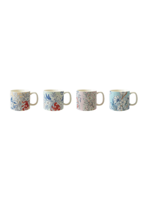 Stoneware Mug w/ Flowers, 4 Assorted Styles, 14 oz.