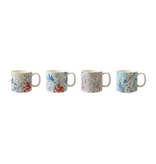 Creative Co-OP Stoneware Mug w/ Flowers, 4 Assorted Styles, 14 oz.
