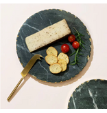 India Handicraft Exporter Round Black Marble Tray w/ Gold Edge