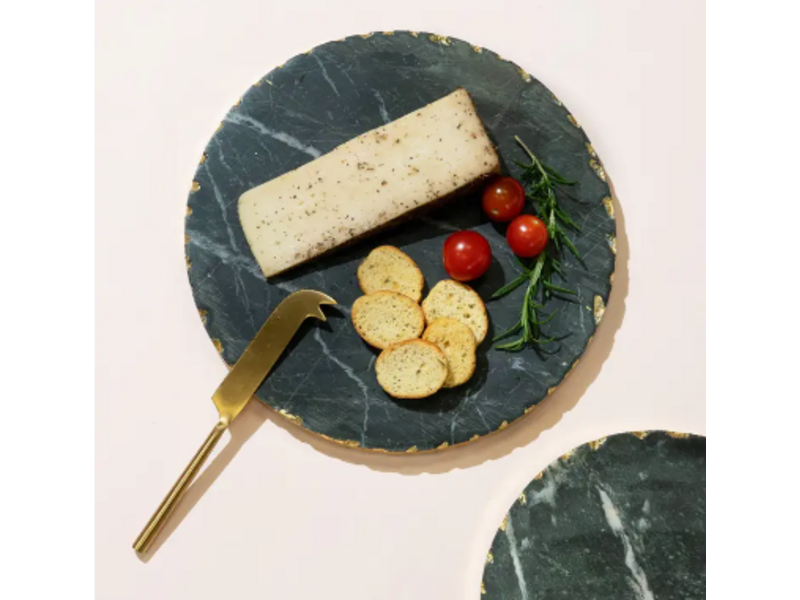 India Handicraft Exporter Round Black Marble Tray w/ Gold Edge