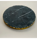 India Handicraft Exporter Round Black Marble Tray w/ Gold Edge