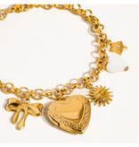 MAIQ Accessories Eydn 18K Non-Tarnish Heart Locket Charm Bracelet