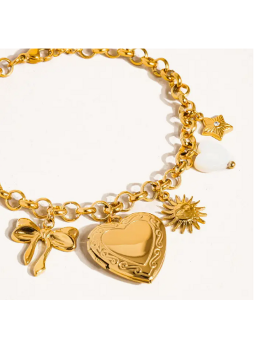 Eydn 18K Non-Tarnish Heart Locket Charm Bracelet