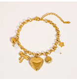 MAIQ Accessories Eydn 18K Non-Tarnish Heart Locket Charm Bracelet